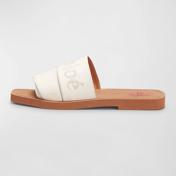 NIB $625 Chloe Woody Embroidered Logo Flat Sandals in White - size 36! - Picture 2 of 5